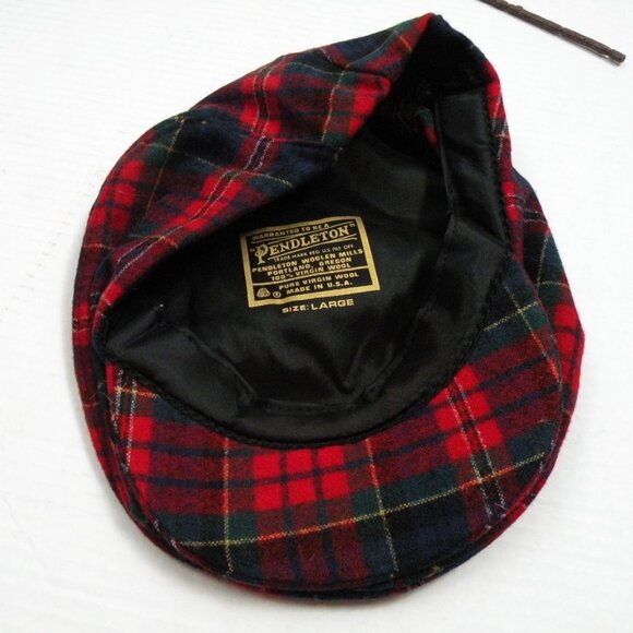 Vintage Pendleton Red Plaid Wool Newsboy Cabbie Cap Hat L - Picture 4 of 4